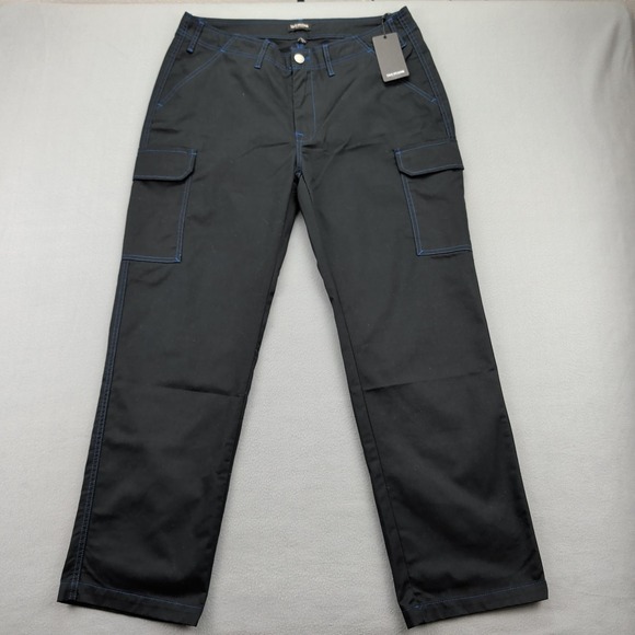 True Religion Cargo Pants Mens 36x32 Jet Black Pacific Blue Stitch Flap Pockets